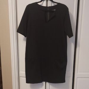 Nordstrom Halogen Black Shift Dress Split V Neck Short Sleeve Size M